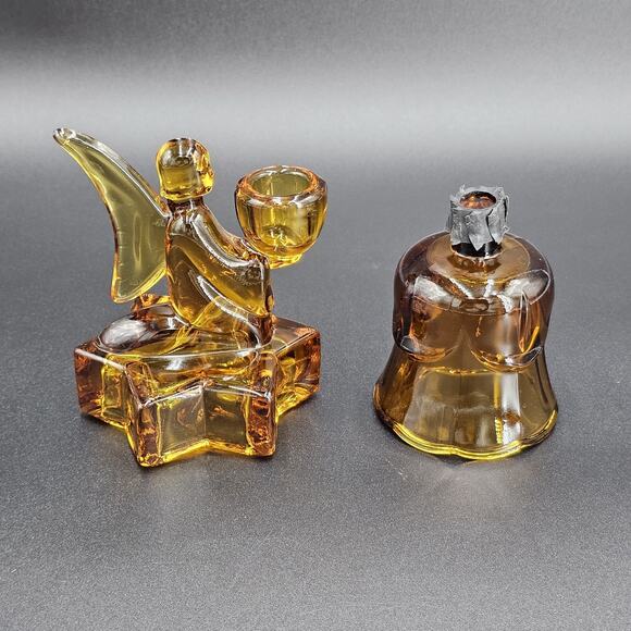 VTG LE Smith Angel Amber Glass Candle Holder Votive - Picture 6 of 9